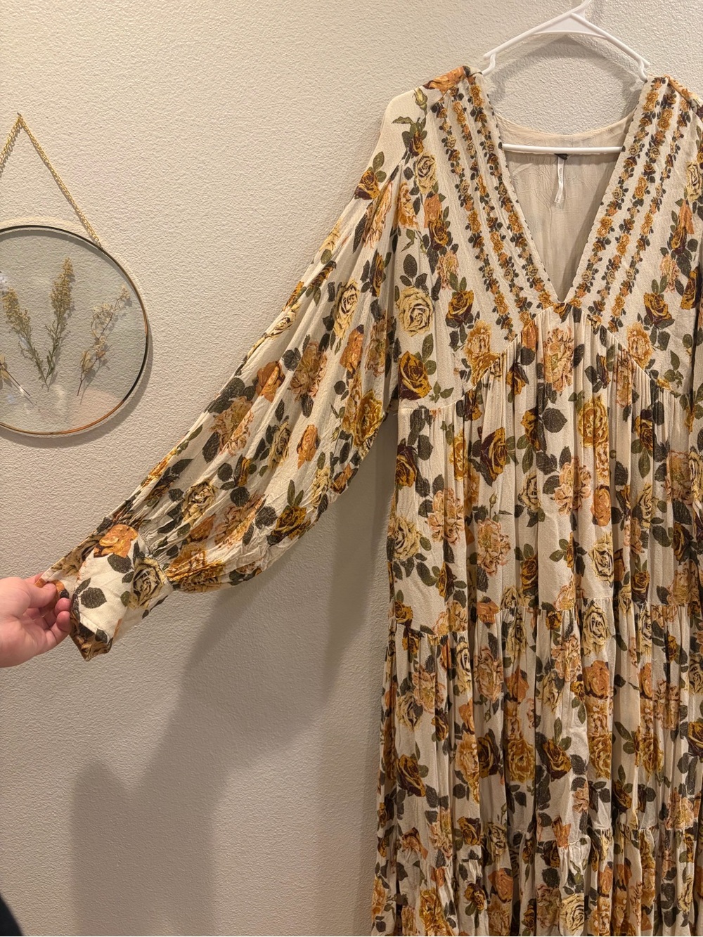 Free People Flowy Floral Maxi Dress in Ivory and Mustard